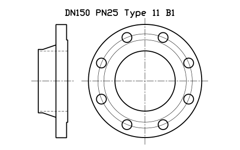 Preview of the DN150 PN25 Type 11 B1 symbol, block FLE_EN1092_11_PN25_DN150
