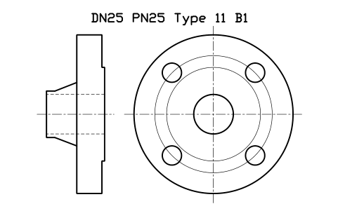 Preview of the DN25 PN25 Type 11 B1 symbol, block FLE_EN1092_11_PN25_DN25