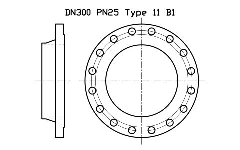 Preview of the DN300 PN25 Type 11 B1 symbol, block FLE_EN1092_11_PN25_DN300