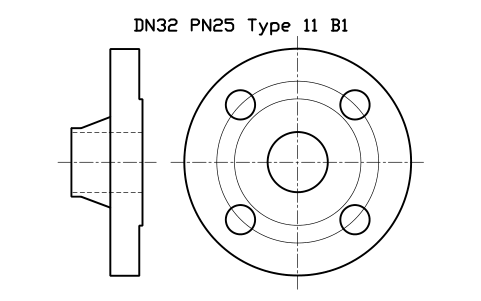 Preview of the DN32 PN25 Type 11 B1 symbol, block FLE_EN1092_11_PN25_DN32
