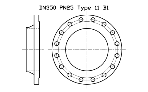 Preview of the DN350 PN25 Type 11 B1 symbol, block FLE_EN1092_11_PN25_DN350