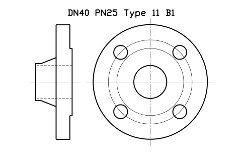 Preview of the DN40 PN25 Type 11 B1 symbol, block FLE_EN1092_11_PN25_DN40