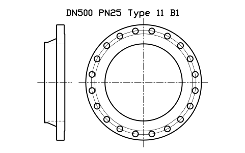 Preview of the DN500 PN25 Type 11 B1 symbol, block FLE_EN1092_11_PN25_DN500