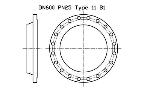 Preview of the DN600 PN25 Type 11 B1 symbol, block FLE_EN1092_11_PN25_DN600
