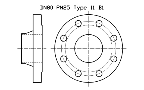 Preview of the DN80 PN25 Type 11 B1 symbol, block FLE_EN1092_11_PN25_DN80