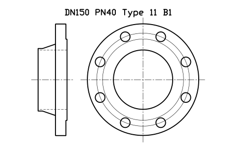 Preview of the DN150 PN40 Type 11 B1 symbol, block FLE_EN1092_11_PN40_DN150