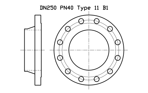 Preview of the DN250 PN40 Type 11 B1 symbol, block FLE_EN1092_11_PN40_DN250