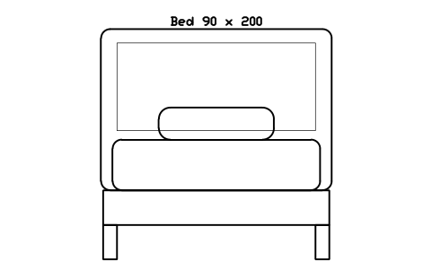 Preview of the Bed 90 x 200 mattress, Europe, front elevation symbol, block HOM_BED_EU_90X200_ELEV