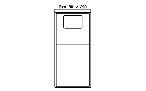 Preview of the Bed 90 x 200 mattress, Europe, plan symbol, block HOM_BED_EU_90X200_PLAN