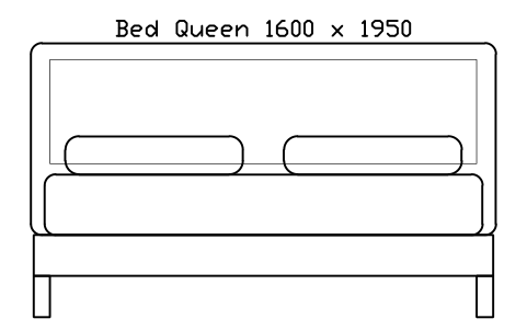 Preview of the Bed Queen 1600 x 1950 mattress, Japan, front elevation symbol, block HOM_BED_JP_Queen_1600X1950_ELEV