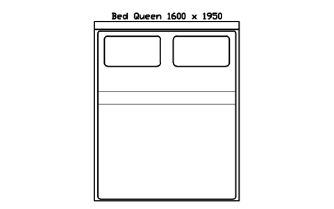 Preview of the Bed Queen 1600 x 1950 mattress, Japan, plan symbol, block HOM_BED_JP_Queen_1600X1950_PLAN