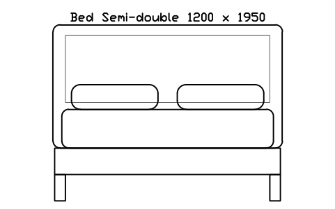 Preview of the Bed Semi-double 1200 x 1950 mattress, Japan, front elevation symbol, block HOM_BED_JP_Semidouble_1200X1950_ELEV