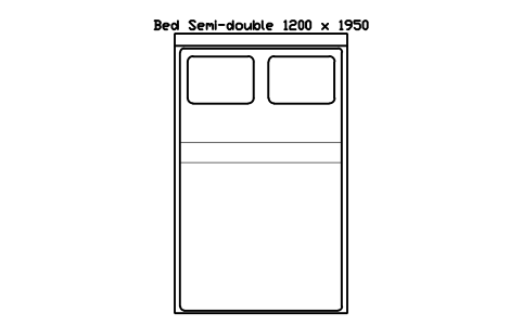 Preview of the Bed Semi-double 1200 x 1950 mattress, Japan, plan symbol, block HOM_BED_JP_Semidouble_1200X1950_PLAN