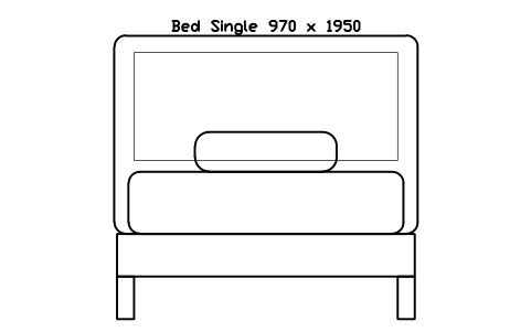 Preview of the Bed Single 970 x 1950 mattress, Japan, front elevation symbol, block HOM_BED_JP_Single_970X1950_ELEV