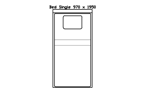 Preview of the Bed Single 970 x 1950 mattress, Japan, plan symbol, block HOM_BED_JP_Single_970X1950_PLAN