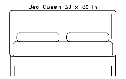 Preview of the Bed Queen 60 x 80 in mattress, US, front elevation symbol, block HOM_BED_US_Queen_60X80_ELEV