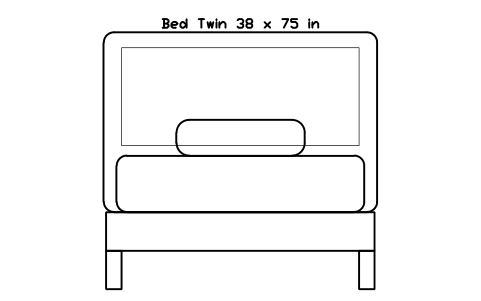 Preview of the Bed Twin 38 x 75 in mattress, US, front elevation symbol, block HOM_BED_US_Twin_38X75_ELEV
