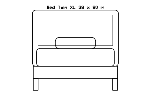 Preview of the Bed Twin XL 38 x 80 in mattress, US, front elevation symbol, block HOM_BED_US_Twin_XL_38X80_ELEV