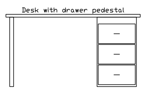 Preview of the Desk with drawer pedestal, front elevation symbol, block HOM_DESK_ELEV