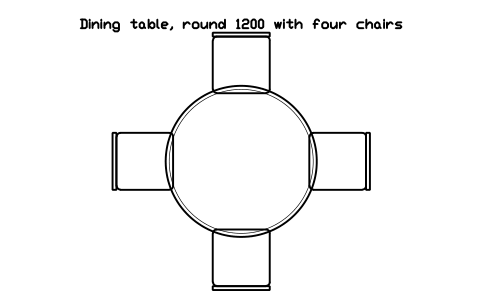 Preview of the Dining table, round 1200 with four chairs, plan symbol, block HOM_DININGTABLE_ROUND_1200_4_PLAN