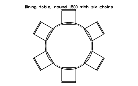 Preview of the Dining table, round 1500 with six chairs, plan symbol, block HOM_DININGTABLE_ROUND_1500_6_PLAN