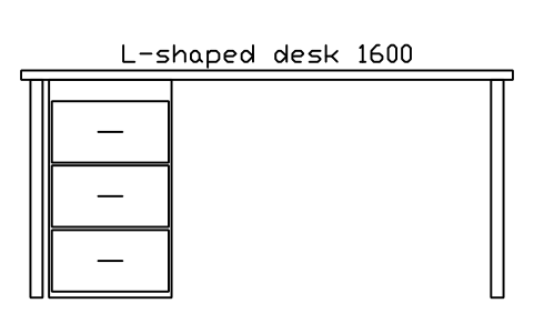 Preview of the L-shaped desk 1600, front elevation symbol, block HOM_LDESK_ELEV