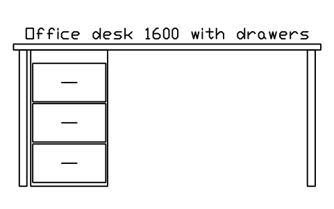 Preview of the Office desk 1600 with drawers, front elevation symbol, block HOM_OFFICEDESK_1600_ELEV