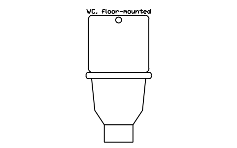 Preview of the WC, floor-mounted, front elevation symbol, block HOM_WC_FLOOR_FRONT_ELEV