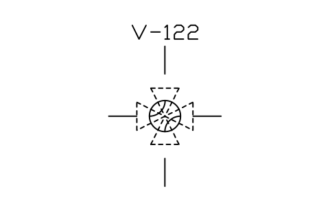 符号 Valve, double L-bore, 4-way 的预览，块名 PPD_2115_VALVE_DOUBLE_L_BORE