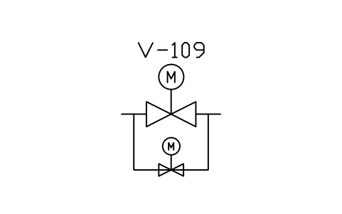 符号 On-off valve, motor, with bypass 的预览，块名 PPD_X6103_VALVE_BYPASS_MOTOR