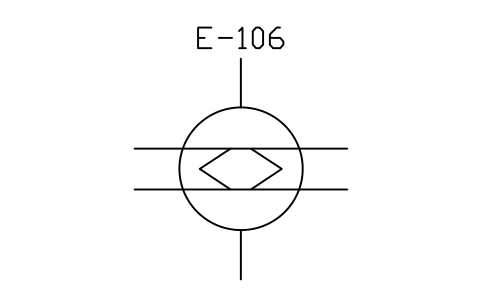 符号 Condenser, 2 water passes, form 1 的预览，块名 PPD_X6402_CONDENSER_2PASS_F1