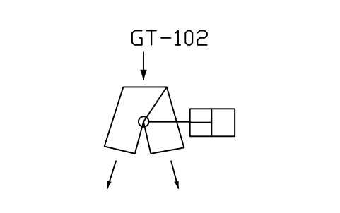 符号 Diverter gate, cylinder operated 的预览，块名 PPD_X6721_DIVERTER_GATE_CYLINDER