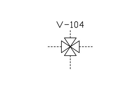 符号 Four-way valve 的预览，块名 ISX_2104_FOUR_WAY_VALVE