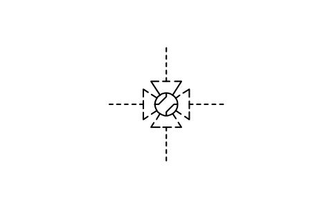 符号 Double L-bore in a four-way valve 的预览，块名 ISX_2115_DOUBLE_L_BORE_FOUR_WAY_VALVE