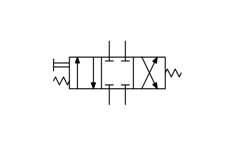 符号 4/3 directional valve, mid return 的预览，块名 ISX_X2003_4_3_DIRECTIONAL_VALVE_MID_RETU