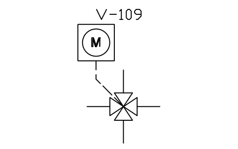 符号 4-way valve, motor actuator 的预览，块名 ISX_X2105_4_WAY_VALVE_MOTOR_ACTUATOR