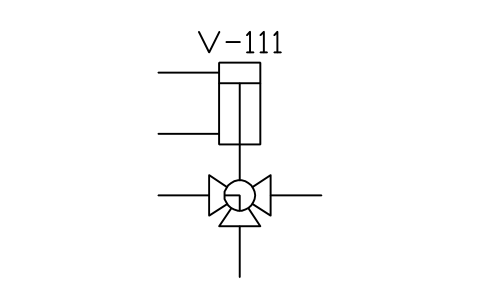 符号 Ball 3-way valve, cylinder 的预览，块名 ISX_X2107_BALL_3_WAY_VALVE_CYLINDER
