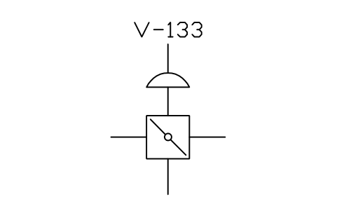 符号 3-way damper, diaphragm actuator 的预览，块名 ISX_X2152_3_WAY_DAMPER_DIAPHRAGM_ACTUATO