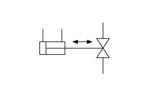 符号 Double-acting cylinder actuator 的预览，块名 ISX_X713_DOUBLE_ACTING_CYLINDER_ACTUATO