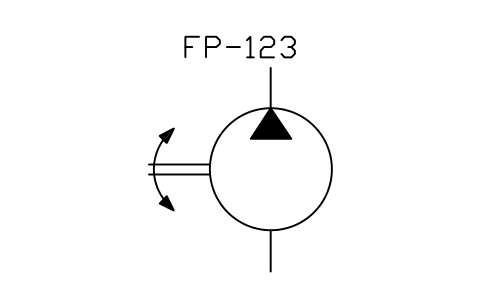 符号 Hydraulic pump, fixed flow direction 的预览，块名 ISX_X2409_HYDRAULIC_PUMP_FIXED_FLOW_DIRE