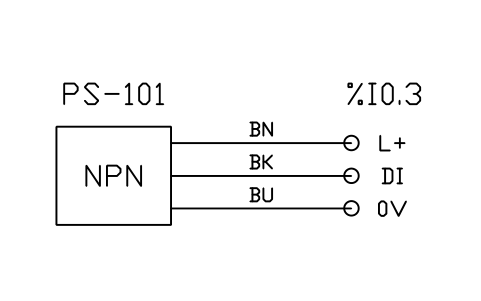 Vorschau des Symbols Proximity sensor, 3-wire NPN to input, Block PLC_FIELD_PROX_NPN