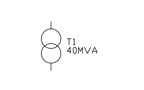 符号 Transformer, two winding 的预览，块名 PWR_TX_2W