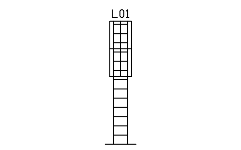 Aperçu du symbole Fixed ladder with cage, front view, bloc ARCH_STAIRDET_LADDER_CAGE