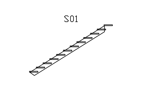 Aperçu du symbole Stair, open riser, side view, bloc ARCH_STAIRDET_OPEN_RISER